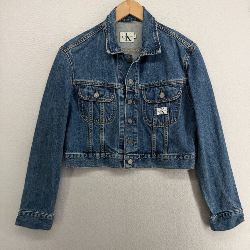 CALVIN KLEIN CK JEANS Jacket Womens S Cropped Denim Trucker Blue USA VTG Y2K USA